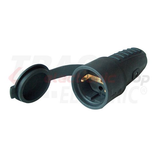 Dugalj lengő 2P+F 16A 16V egyenes fekete gumi csavaros IP44 TRACON - TICS-212G