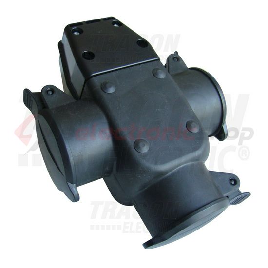 Dugalj lengő 2P+F 3-as +csapófedél 16A 16V egyenes fekete gumi csavaros IP44 TRACON - TICS-A4