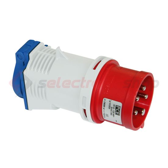 Dugaszoló elosztóadapter 16A/230V 1x16A2P+E/230V műanyag hordozható IP44 szürke PCE - 9433020