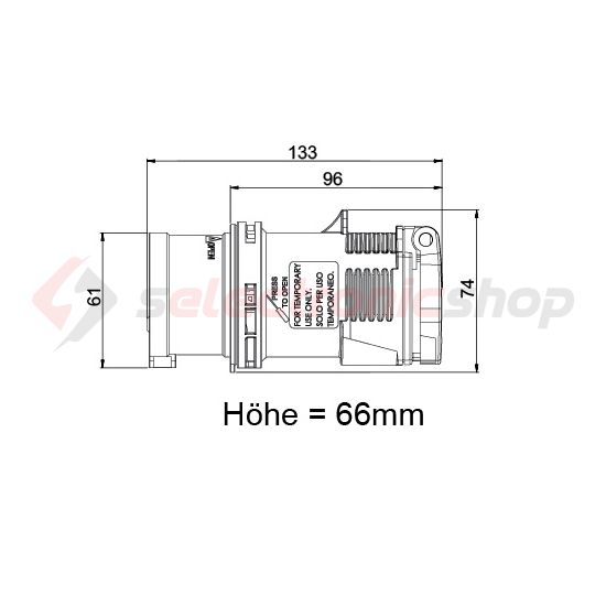 Dugaszoló elosztóadapter 16A/230V 1x16A2P+E/230V műanyag hordozható IP44 szürke PCE - 9433020