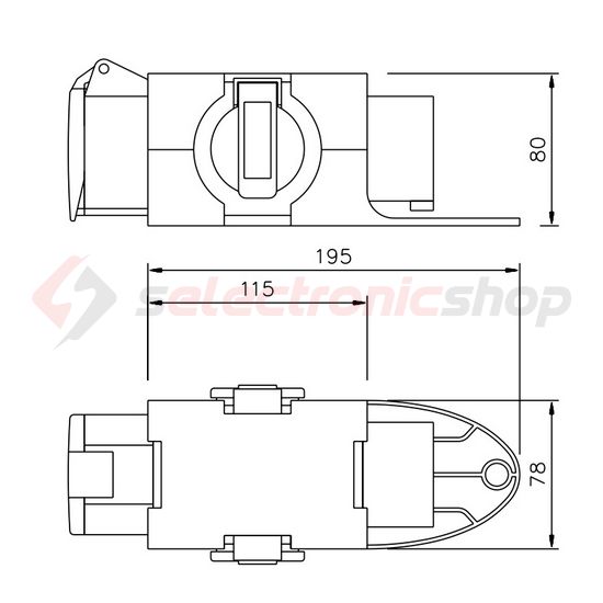 Dugaszoló elosztóadapter 16A/400V 1x16A5P400V 2x16A2P+E/230V műanyag hordozható IP44 PCE - 9430402