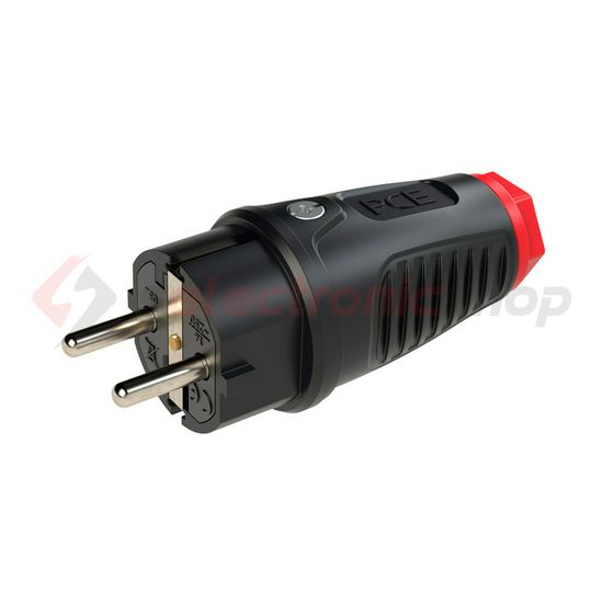 Dugvilla 2P+E piros gyűrűvel földelt 16A egyenes 250V fekete gumi csavaros IP54 Taurus2 PCE - 0512-sr