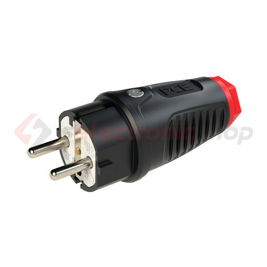 Dugvilla 2P+E piros gyűrűvel földelt 16A egyenes 250V fekete gumi csavaros IP54 Taurus2 PCE - 0521-sr