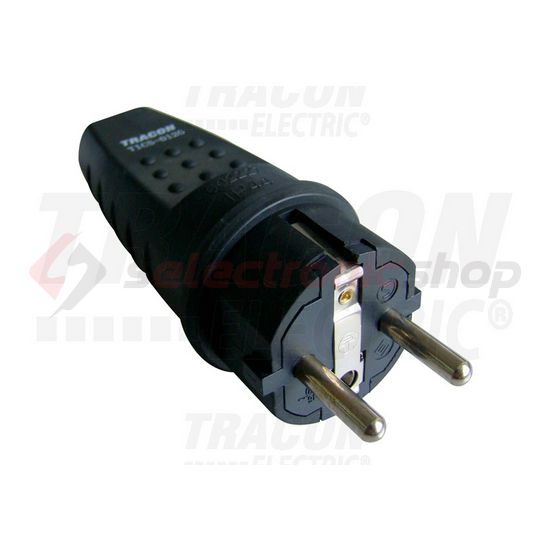 Dugvilla 2P+F 16A egyenes 250V fekete gumi csavaros IP54 TRACON - TICS-012G