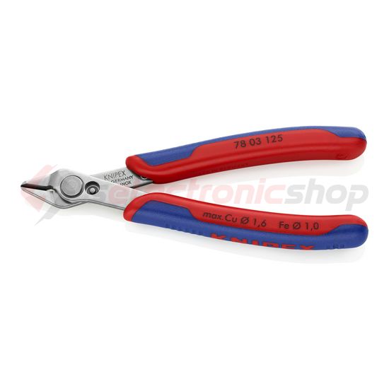 Elektronikai oldalcsípő fogó 54HRC max.d1,6/1mm nyitórugós piros-kék normál Super Knips KNIPEX - 7803125