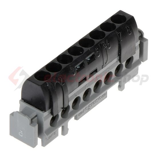 Elosztókapocs fekete 8P csavaros 8csatl./16mm2 kalapsínre Lexic LEGRAND - 004852