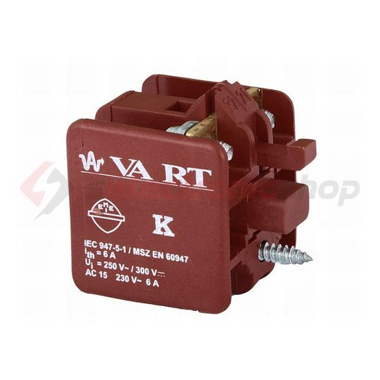 Érintkezőblokk vezérlőkészülékhez előlapra 1-z 1-ny 6A/AC15/230V csavaros VA Elektronika - K