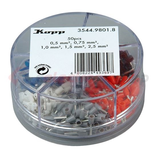 Érvéghüvely készlet szigetelt 0,5-0,75-1-1,5-2,5mm2 - 250db  Kopp - 354498018
