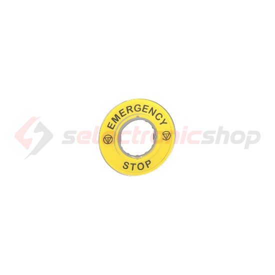 Felirati gyűrű EMERGENCY STOP sárga kerek 60mm-átmérő Harmony XB4/XB5 Schneider - ZBY9320