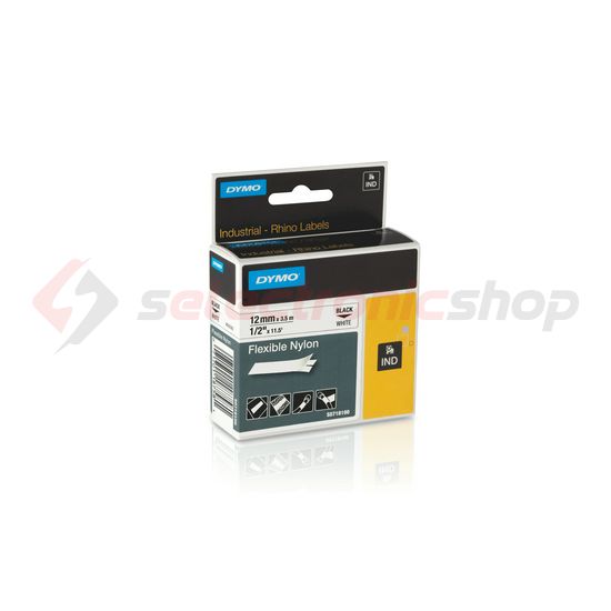 Feliratozó szalag hajlékony nylon fehér/ fekete-betű 12mm x 3.5m  hőálló RHINO 18758 18488 DYMO - S0718100