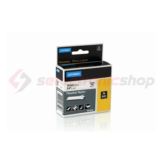 Feliratozó szalag hajlékony nylon fehér/ fekete-betű 19mm x 3.5m RHINO 18759 18489 0718050 DYMO - S0718120