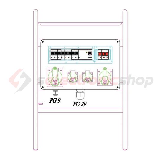 Felvonulási szekrény állványon 2x3P16A/230V 1x5P16A/400V 1x5P32A/400V 63A CSE 103 Csatári Plast - CSP51013103
