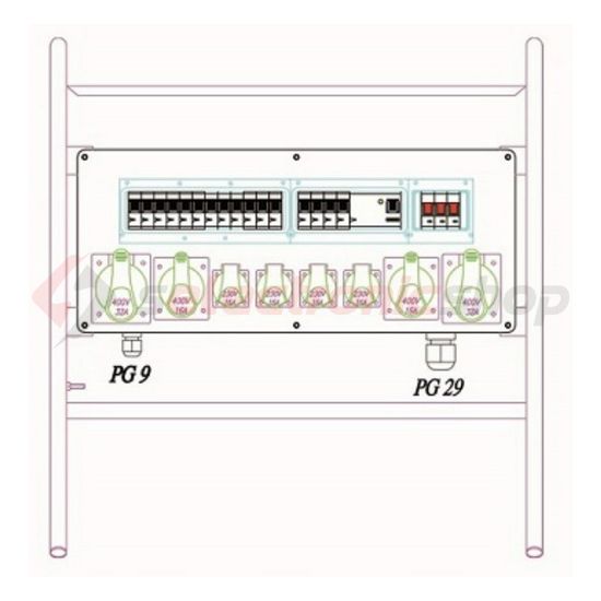 Felvonulási szekrény állványon 4x3P16A/230V 2x5P16A/400V 2x5P32A/400V 80A CSEF 01 Csatári Plast - CSP51021001