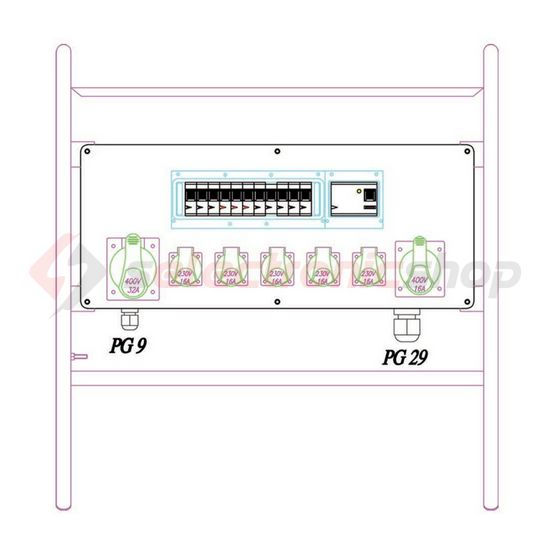 Felvonulási szekrény állványon 5x3P16A/230V 1x5P16A/400V 1x5P32A/400V 63A CSE 200 Csatári Plast - CSP51021020