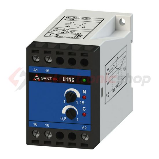 Feszültségvédelmi relé 1F+N aszimmetria/növekedés/csökkenés 1A/230V 184-265V 1v U1NC Ganz KK - 740-8071-060