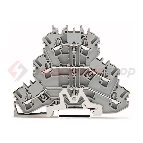 Földelő/átmenő sorkapocs 3-szintes 0,75-2,5mm2 TS35 szürke/zöld/sárga EX e rugószorításos WAGO - 2002-3227
