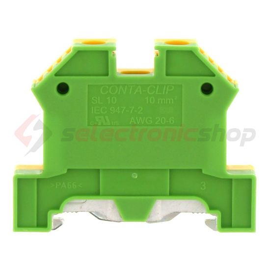 Földelő sorkapocs TS35 1-szintes 0,2-10mm2 zöld-sárga csavaros csavaros SL 10/35 GNYE CONTA-CLIP - 1213.2