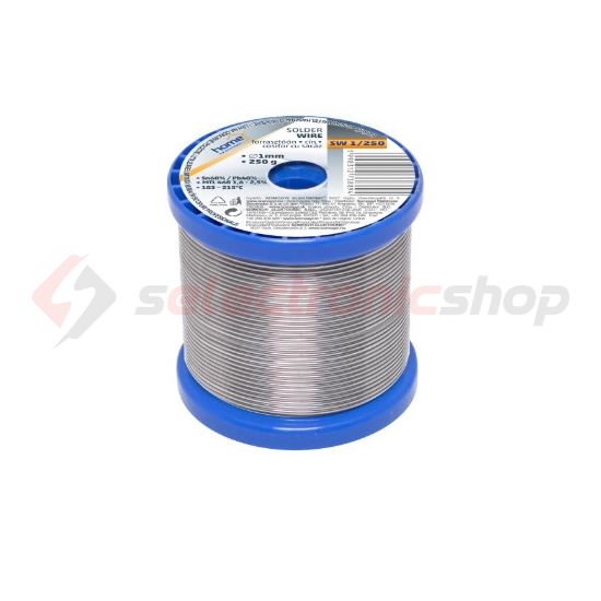 Forrasztóón 1mm-átmérő ón/ólom 2%-folyasztó 60%-ón 250g SW 1/250 SMA - SW1/250