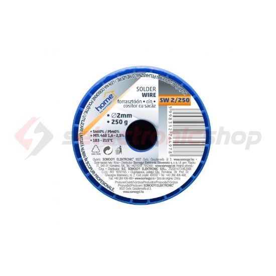 Forrasztóón 2mm-átmérő ón/ólom 2%-folyasztó 60%-ón 250g SW 2/250 SMA - SW2/250