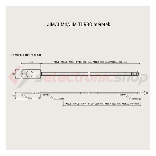 Garázsnyitó szett RF vezérlővel 24VDC-motor bordásszíj+3m sín 230V 600Nmax.húzóerő JM.3 BENINCA - 9592381