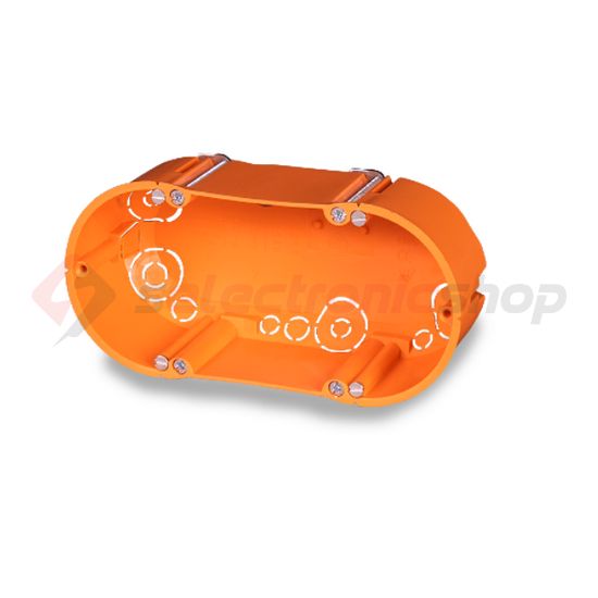 Gipszkarton szerelvénydoboz 2-es ovális 73mmx 143mmx 65mm-átmérő narancs műanyag E118 F-TRONIC - 7350041