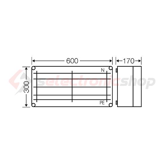 Gyűjtősínszekrény 5P 250A 600mmx 300mmx 170mm 12mmx 10mm-sín 60mm-síntáv 15kA Mi 6452 Hensel - 2000665