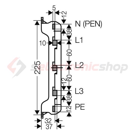 Gyűjtősíntartó 3x12x10/2x12x5mm 5-pólus 250A 60mm-síntáv MiST25 ENYMETER Hensel - 2000685