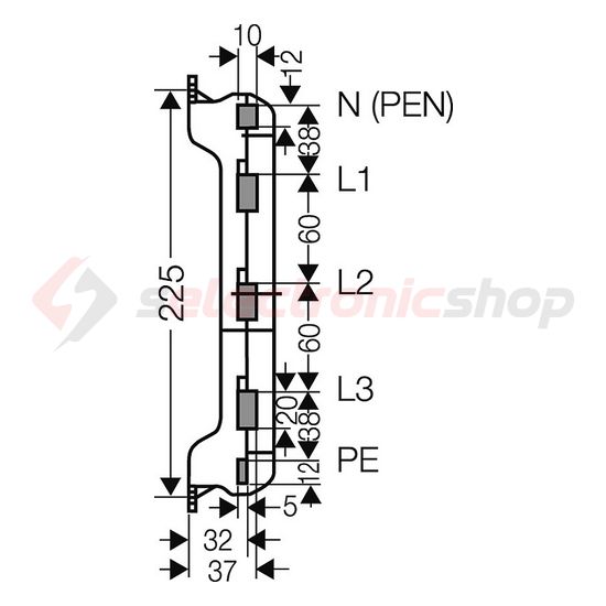 Gyűjtősíntartó 3x20x10/12x10/12x5mm 5P 400A 60mm-síntáv MiST41 ENYMETER Hensel - 2000817