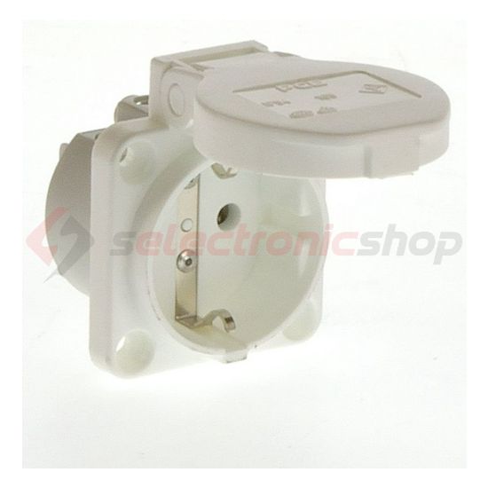 Háztartási dugalj beépíthető 2P+E +csapófedél 16A 3P 250V műanyag 50x50mm fehér S-Nova PCE - 105-0w