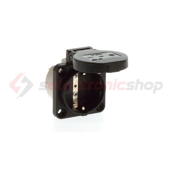 Háztartási dugalj beépíthető 2P+E +csapófedél 16A 3P 250V műanyag 50x50mm fekete IP54 S-Nova PCE - 105-0s