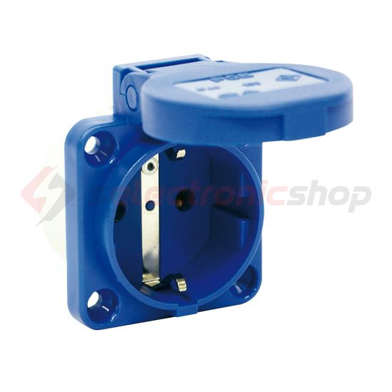 Háztartási dugalj beépíthető 2P+E +csapófedél 16A 3P 250V műanyag 50x50mm kék egyenes S-Nova PCE - 105-0b