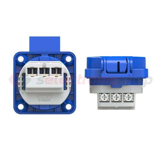 Háztartási dugalj beépíthető 2P+E +csapófedél 16A 3P 250V műanyag 50x50mm kék egyenes S-Nova PCE - 105-0b