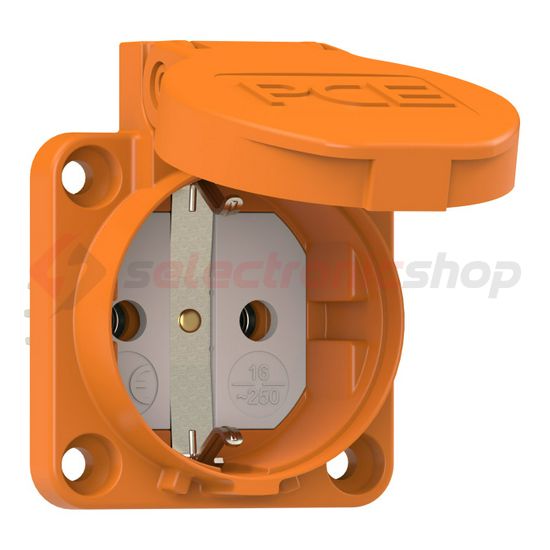 Háztartási dugalj beépíthető 2P+E +csapófedél 16A 3P 250V műanyag 50x50mm narancs IP54 S-Nova PCE - 105-0o