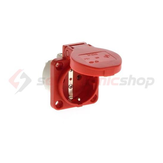 Háztartási dugalj beépíthető 2P+E +csapófedél 16A 3P 250V műanyag 50x50mm piros S-Nova PCE - 105-0r