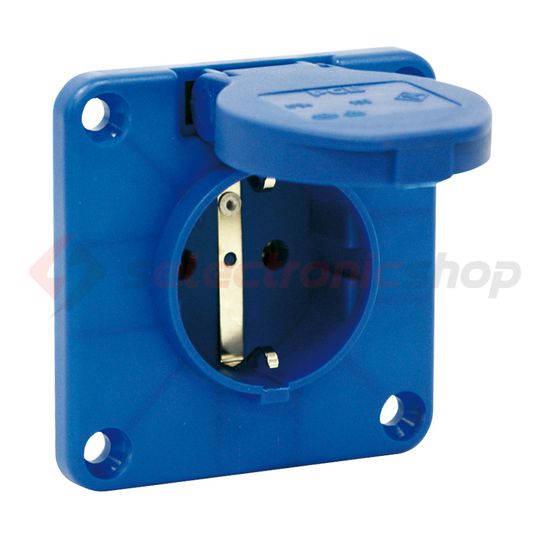 Háztartási dugalj beépíthető 2P+E +csapófedél 16A 3P 250V műanyag 75x75mm kék egyenes P-Nova+ PCE - 109-8b