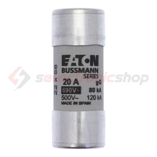 Hengeres biztosítóbetét gG gL/gG 22x58mm 20A 690V AC Bussmann EATON - C22G20