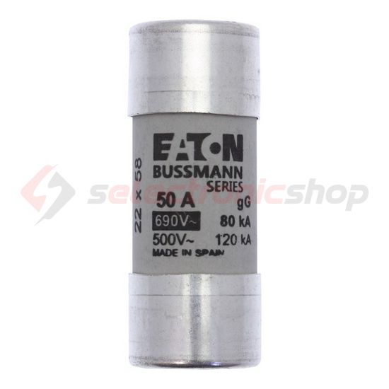 Hengeres biztosítóbetét gG gL/gG 22x58mm 50A 690V AC Bussmann EATON - C22G50