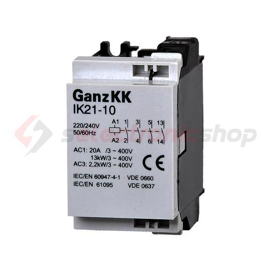 Installációs kontaktor sorolható 20A/ 230V AC 4z 230V AC-műk 2M IK21-10 Ganz KK - 200-4421-000