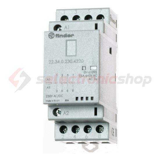 Installációs kontaktor sorolható 25A 250-440V AC 4-z 230V AC/DC-műk 2mod 22.34.0.230.4320 FINDER - 223402304320