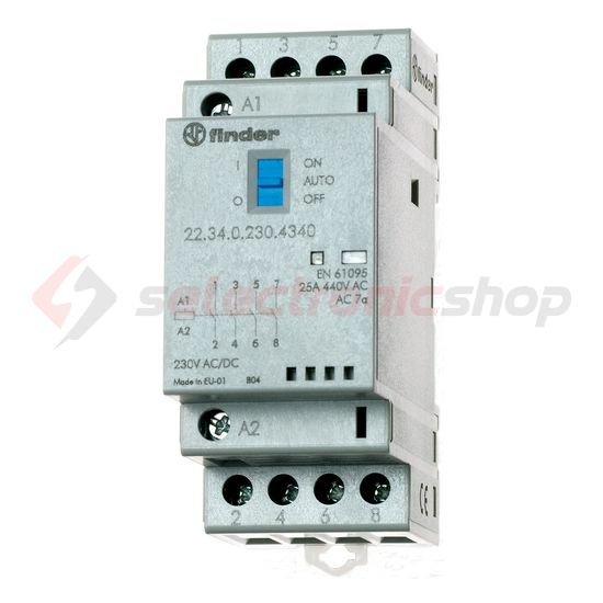 Installációs kontaktor sorolható 25A 250-440V AC 4-z 24V AC/DC-műk 2mod 22.34.0.024.4340 FINDER - 223400244340