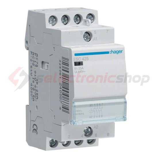 Installációs kontaktor sorolható 25A 400V AC 4-z 230V AC-műk 2mod Hager - ESC425