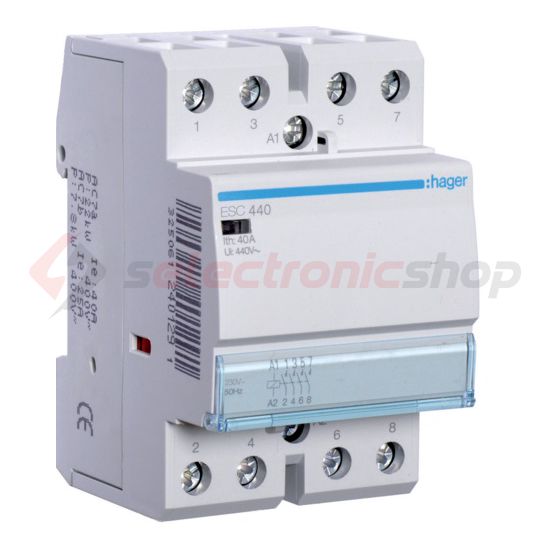 Installációs kontaktor sorolható 40A 400V AC 4-z 230V AC-műk 2mod Hager - ESC440