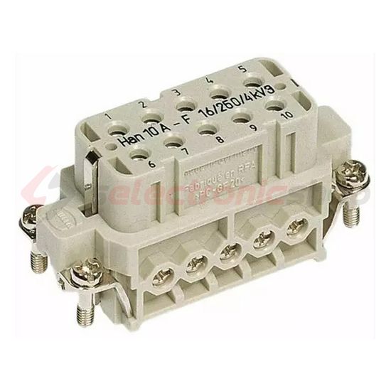 Ipari csatlakozó betét anya 10P 16A 250V csavaros hüvely termoplaszt-betét Han 10A-BU-S HARTING - 09200102812