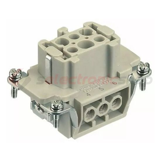 Ipari csatlakozó betét anya 6P 16A 500V csavaros hüvely termoplaszt-betét Han 6E-bu-s HARTING - 09330062701