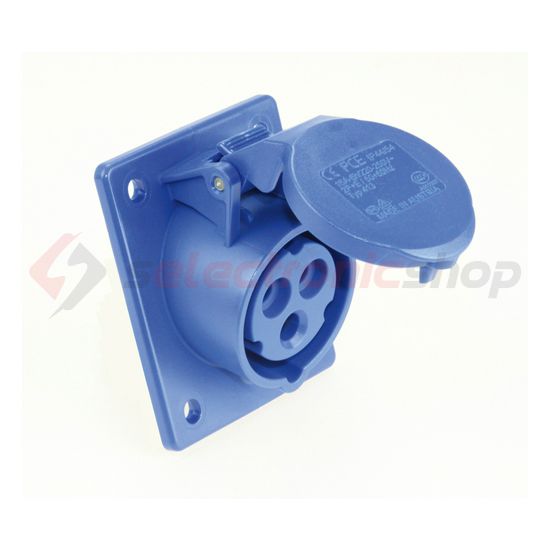 Ipari dugalj beépíthető 2P+E 16A 230V(50+60Hz) kék ferde IP44 műanyag 6h-pozíció csavaros PCE - 413-6