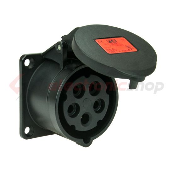 Ipari dugalj beépíthető 3P+N+E 16A 400V(50+60Hz) piros egyenes IP54 műanyag 6h-pozíció PCE - 315-6x