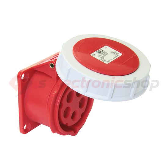 Ipari dugalj beépíthető 3P+N+E 32A 400V(50+60Hz) piros egyenes IP67 műanyag 6h-pozíció PCE - 3252-6