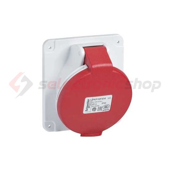 Ipari dugalj beépíthető 3P+N+E 400V(50+60Hz) piros ferde 32A IP44 műanyag PratiKa Schneider - PKF32F435