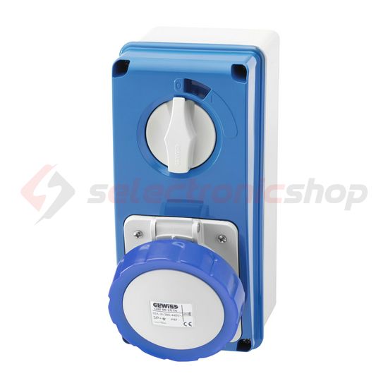 Ipari dugalj falra szerelhető 2P+E mechanikai reteszelés 16A IP67 200-250V(50+60Hz) kék IB GEWISS - GW66204N