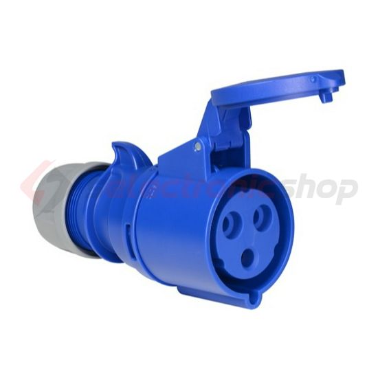 Ipari dugalj lengő 2P+E 32A 230V(50+60Hz) kék egyenes IP44 műanyag 6h-pozíció csavaros Shark PCE - 223-6